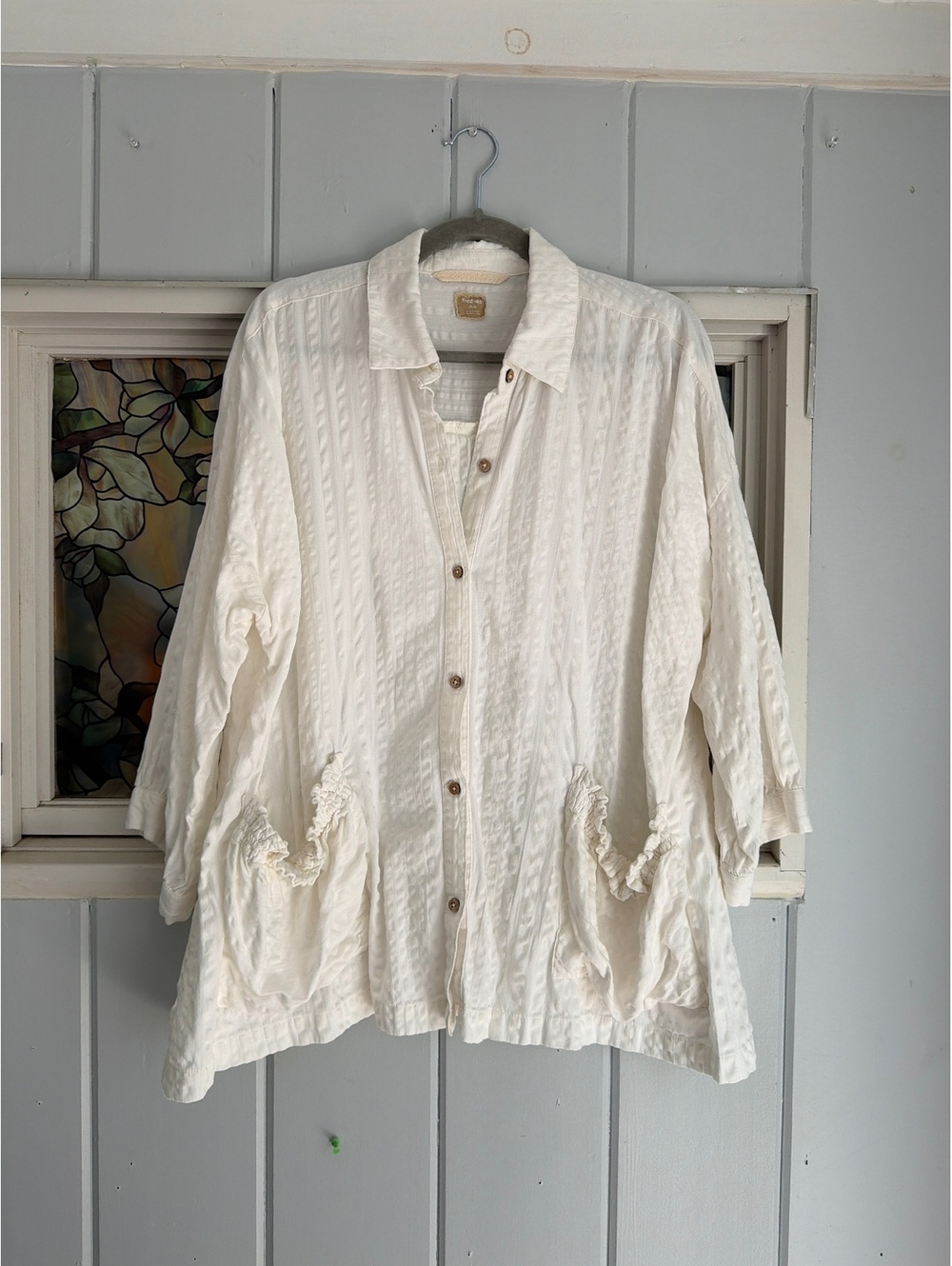 Free people Free-es White Cotton Button-Up Shirt Jacket with Pockets, Size M